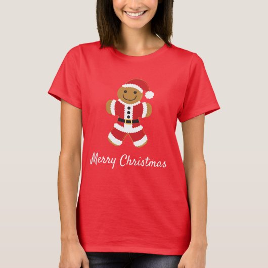 Santa Gingerbread Mann Weihnachten T-Shirt (Vorderseite)