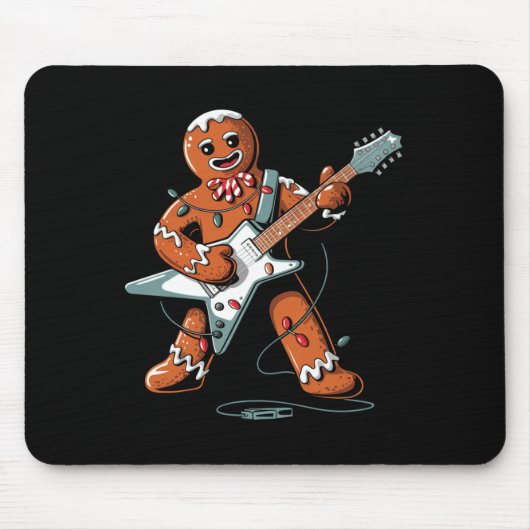 Santa Gingerbread Playing Guitar Funny Christmas P Mousepad (Vorne)
