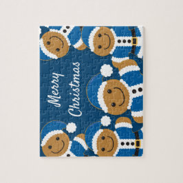 Santa Gingerbrei Men Cookie Blue Weihnachten Puzzle