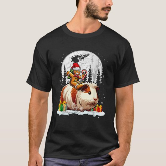 Santa Gingerbrei Riding Guinea Schweinefilet Weihn T-Shirt (Vorderseite)