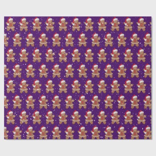 Santa Gingerbrot Kekselmädchen mit Schneeflocken Geschenkpapier (Flach)