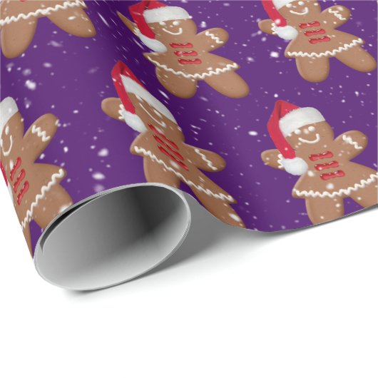 Santa Gingerbrot Kekselmädchen mit Schneeflocken Geschenkpapier (Rolleneckpunkt)