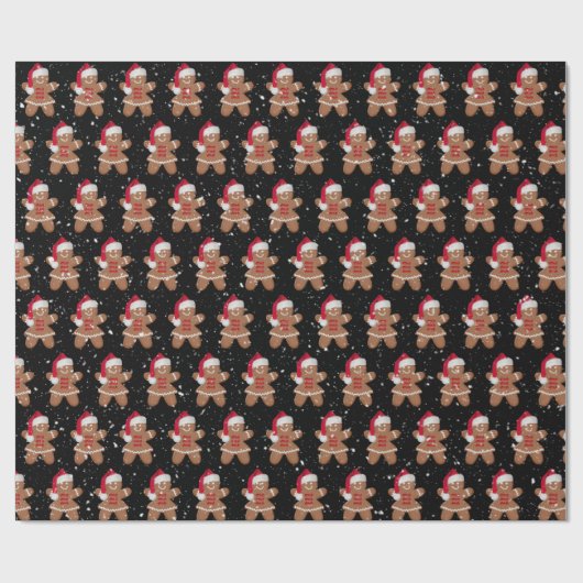 Santa Gingerbrot Kekselmädchen mit Schneeflocken Geschenkpapier (Flach)