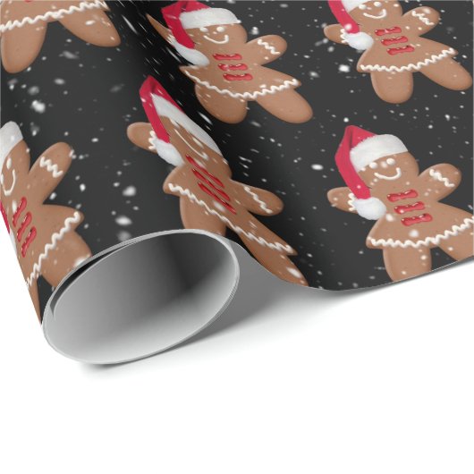 Santa Gingerbrot Kekselmädchen mit Schneeflocken Geschenkpapier (Rolleneckpunkt)