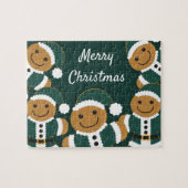 Santa Gingerbrot Männer Cookie Grün Weihnachten Puzzle (Horizontal)