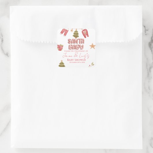 Santa Girl Boy Holiday Baby Shower Quadratischer Aufkleber (Tasche)