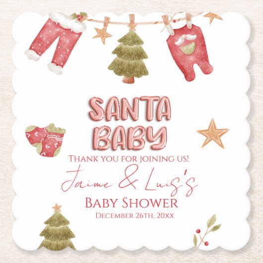Santa Girl Boy Holiday Baby Shower Untersetzer (Vorderseite)