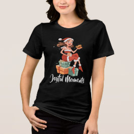 Santa Girl with Cookies and Gifts Tri-Blend Shirt