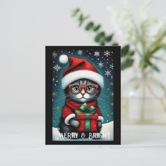 Santa Glasses Niedlich Kitty Geschenk Schneezeit W Postkarte (Stehend Vorderseite)