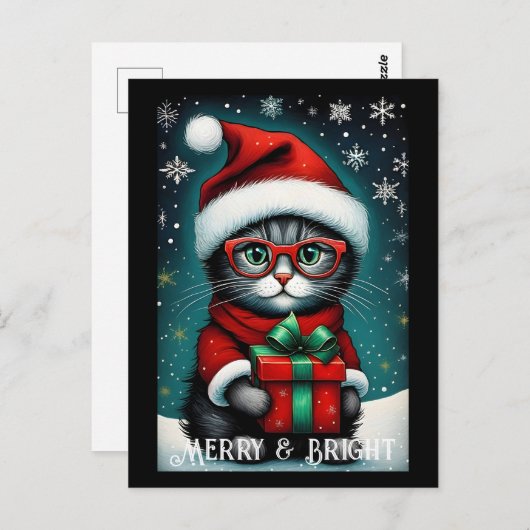 Santa Glasses Niedlich Kitty Geschenk Schneezeit W Postkarte (Vorne/Hinten)