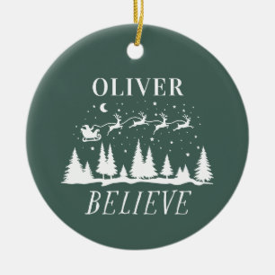 Santa glaubt Weihnachten traditionell grün Keramik Ornament