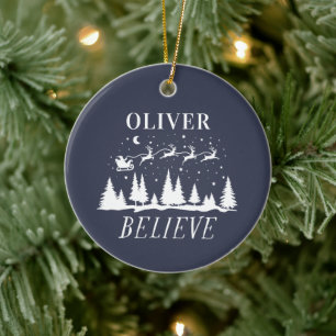 Santa glaubt Weihnachten traditionell marineblau Keramik Ornament