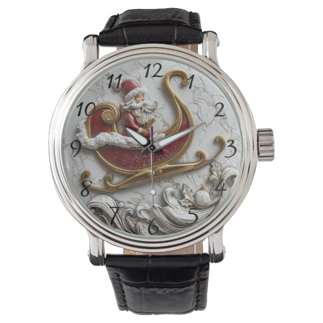 Santa gleitet in einem festlichen Schlitten Armbanduhr (Vorderseite)