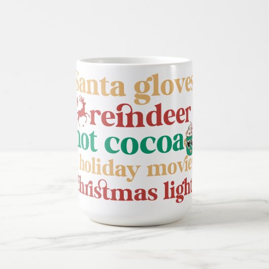 Santa Gloves Reindeer Hot Cocoa Holiday Tasse (Mittel)