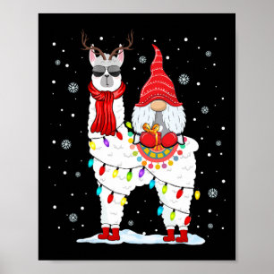 Santa-Gnome auf Llama-Rentieren Weihnachtsbeleucht Poster