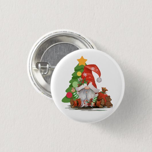 Santa Gnome - Funny Christmas Gnome Design Magnet Button (Vorne & Hinten)