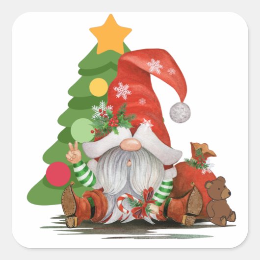 Santa Gnome - Funny Christmas Gnome Design Magnet Quadratischer Aufkleber (Vorderseite)