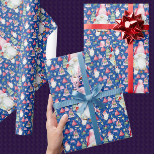 Santa Gnome für Feiertage Weihnachtsmuster Blau Geschenkpapier
