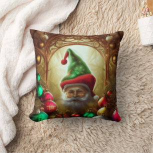 Santa Gnome in einer Weihnachtsfantasiewelt Kissen