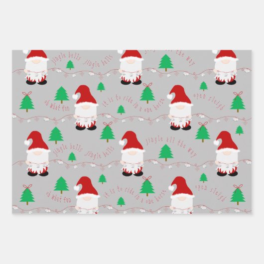 Santa Gnome Wrapping Paper Flat Sheet Set 3 Geschenkpapier Set (Vorderseite 3)