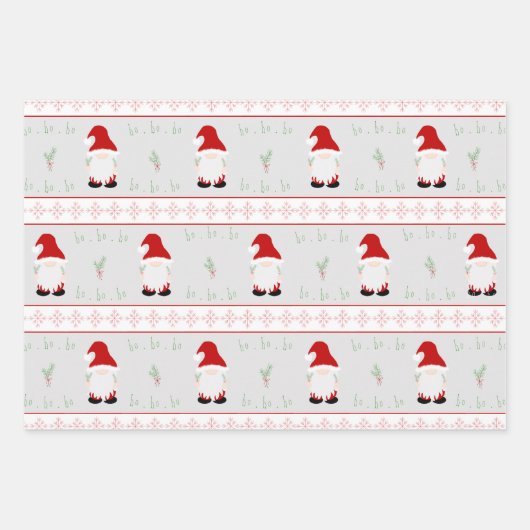 Santa Gnome Wrapping Paper Flat Sheet Set 3 Geschenkpapier Set (Vorderseite 2)