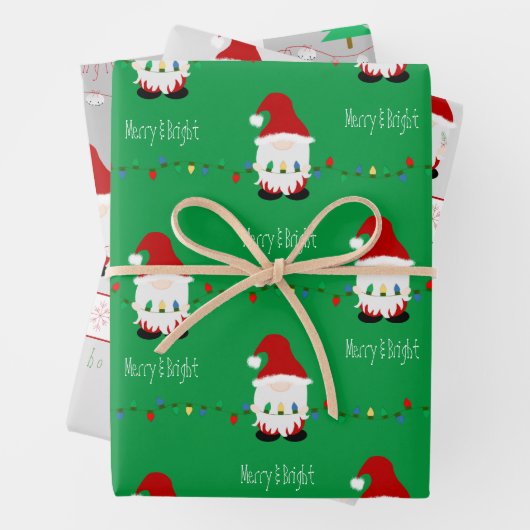 Santa Gnome Wrapping Paper Flat Sheet Set 3 Geschenkpapier Set (Beispiel)