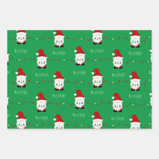 Santa Gnome Wrapping Paper Flat Sheet Set 3 Geschenkpapier Set (Vorderseite)