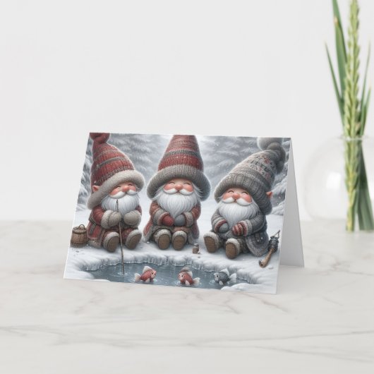 Santa Gnomes Ice Fishing Feiertagskarte (Vorderseite)