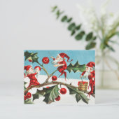 Santa gnomes malt heilige Beeren Postkarte (Stehend Vorderseite)