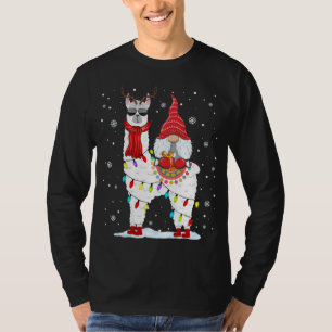 Santa Gnomes Riding Llama Rentier Weihnachtslicht T-Shirt
