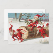 Santa gnomes rutscht auf einem Stein Postkarte (Vorne/Hinten)