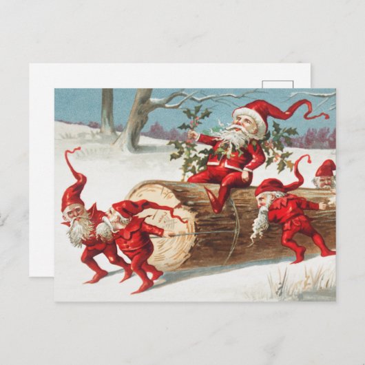Santa gnomes rutscht auf einem Stein Postkarte (Vorne/Hinten)