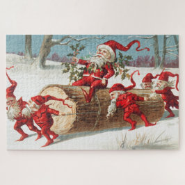 Santa gnomes rutscht auf einem Stein Puzzle