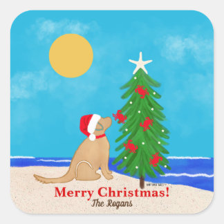 Santa Golden Dog Christmas Wishes Custom Stickers