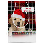 Santa Golden Retriever auf der Karierten mittelgro Mittlere Geschenktüte (Vorderseite)