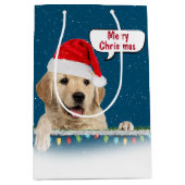 Santa Golden Retriever im Schneeflocken Mittlere Geschenktüte (Vorderseite)