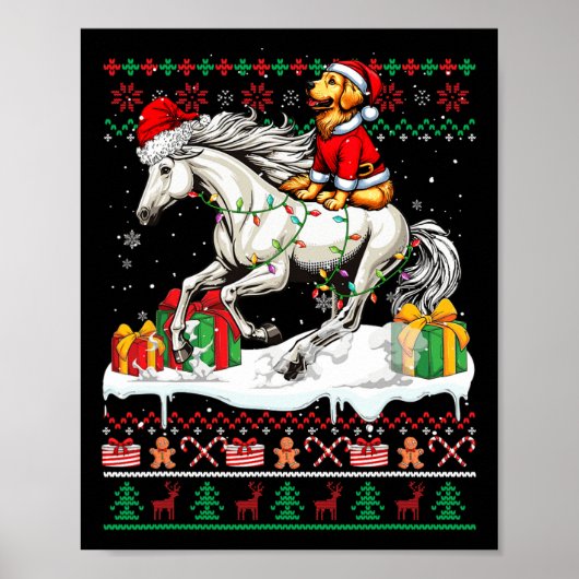 Santa Golden Retriever Reiten Weihnachten Poster (Vorne)