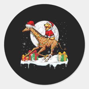 Santa Golden Retriever Ride Giraffe Weihnachten Runder Aufkleber