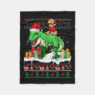 Santa Golden Retriever Riding T-rex Weihnachts Swe Fleecedecke