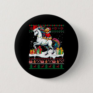 Santa Golden Retriever Riding Unicorn Button