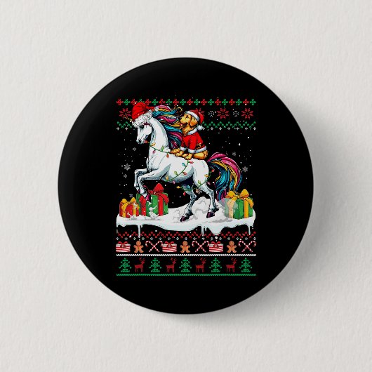 Santa Golden Retriever Riding Unicorn Button (Vorderseite)