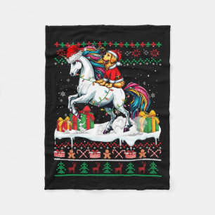 Santa Golden Retriever Riding Unicorn Fleecedecke