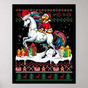 Santa Golden Retriever Riding Unicorn Poster