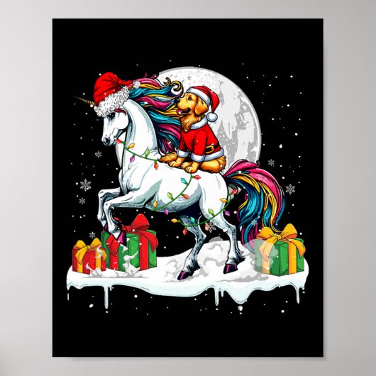 Santa Golden Retriever Riding Unicorn Poster (Vorne)