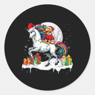 Santa Golden Retriever Riding Unicorn Runder Aufkleber