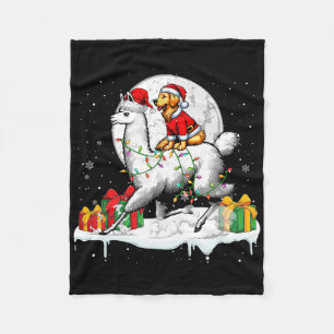 Santa Golden Retriever Riving Llama Weihnachtsfest Fleecedecke