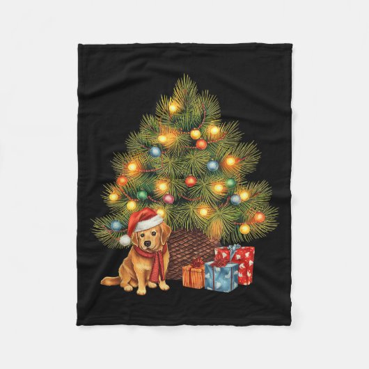 Santa Golden Retriever Tree Christmas Lights Dog X Fleecedecke (Vorderseite)