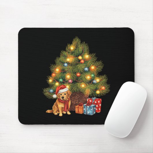 Santa Golden Retriever Tree Christmas Lights Dog X Mousepad (Mit Mouse)