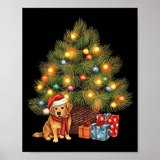 Santa Golden Retriever Tree Christmas Lights Dog X Poster (Vorne)