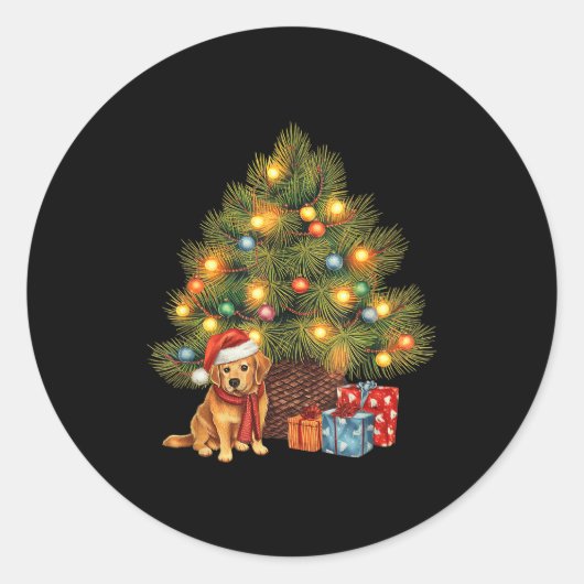 Santa Golden Retriever Tree Christmas Lights Dog X Runder Aufkleber (Vorderseite)